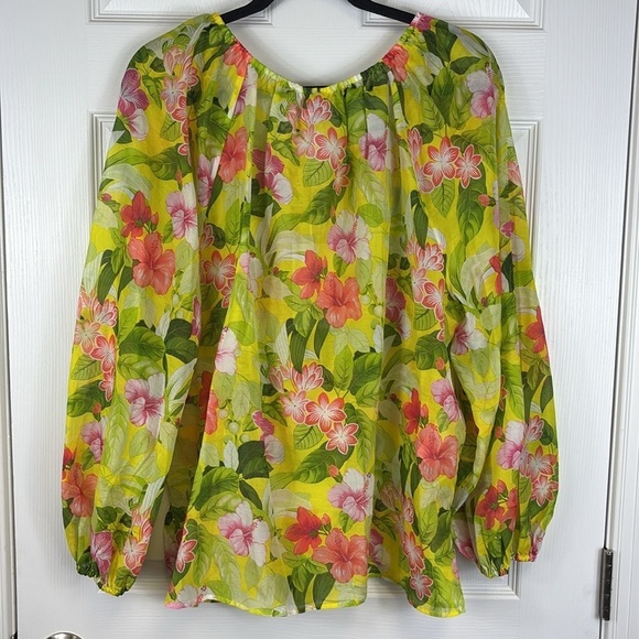 NWT Tommy Bahama silk blend happy hour yellow floral peasant top sz xl - Picture 10 of 10